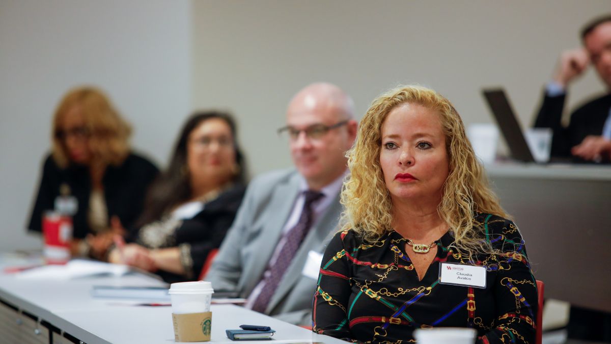 Audience member listening during the law teaching workshop.