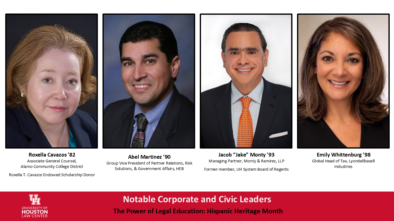 Notable corporate and civic leaders Roxella Cavazos, Abel Martinez, Jacob Jake Monty and Emily Whittenburg.