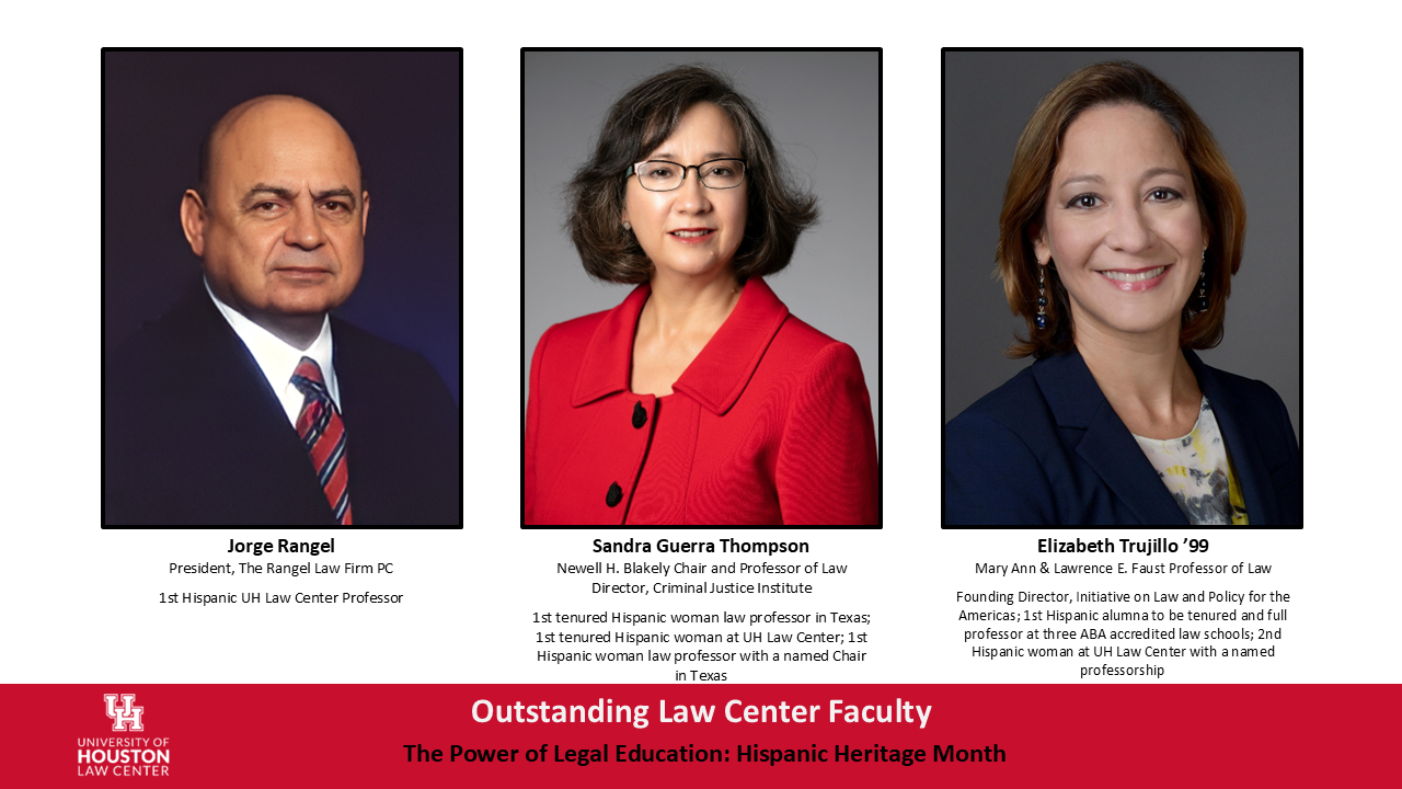 Outstanding Law Center faculty Jorge Rangel, Sandra Guerra Thompson and Elizabeth Trujillo.