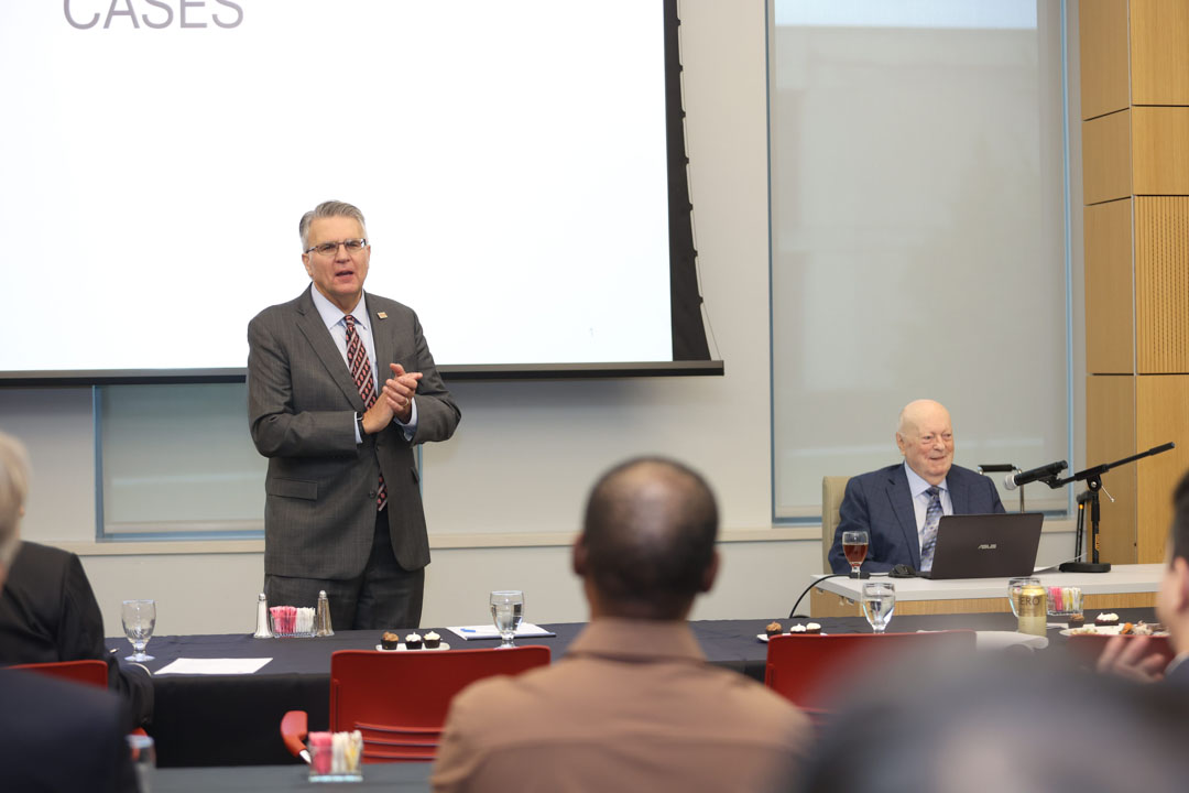 Greg R. Vetter introducing Paul Janicke as the Fall Advisory Council presenter