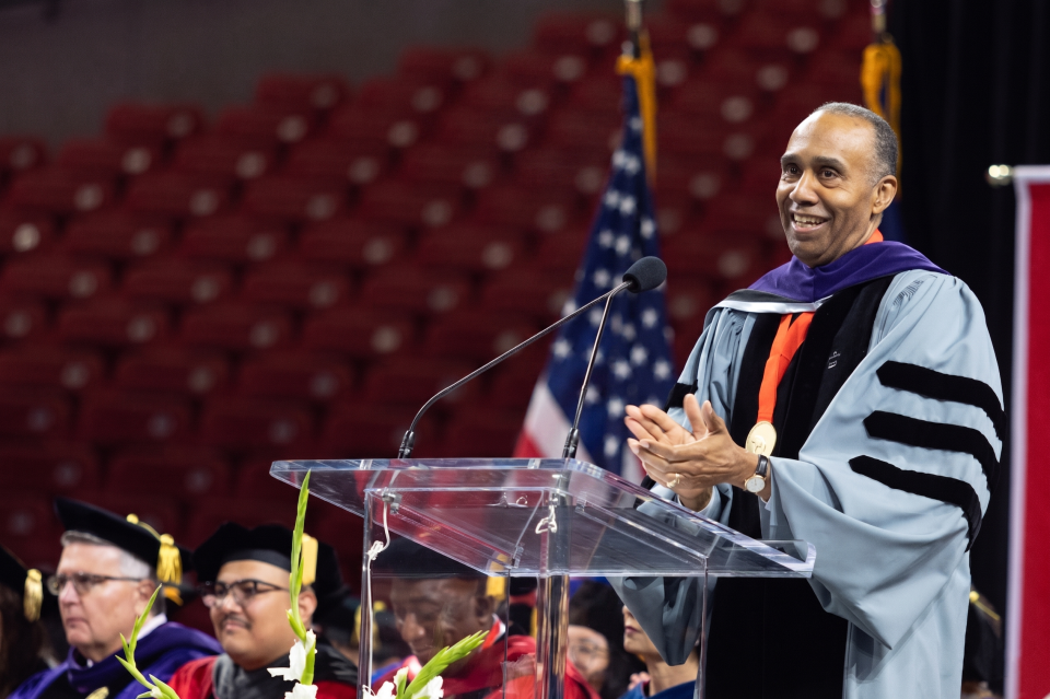 UH System Regent Lynden Rose Sr., a 1985 Law Center graduate, shared wisdom and advice with graduates: Good character is your foundation.