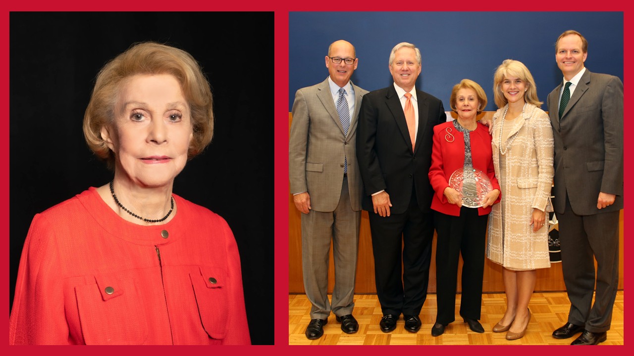 Justice Ruby Kless Sondock appears in a portrait and in a group photograph with two men.