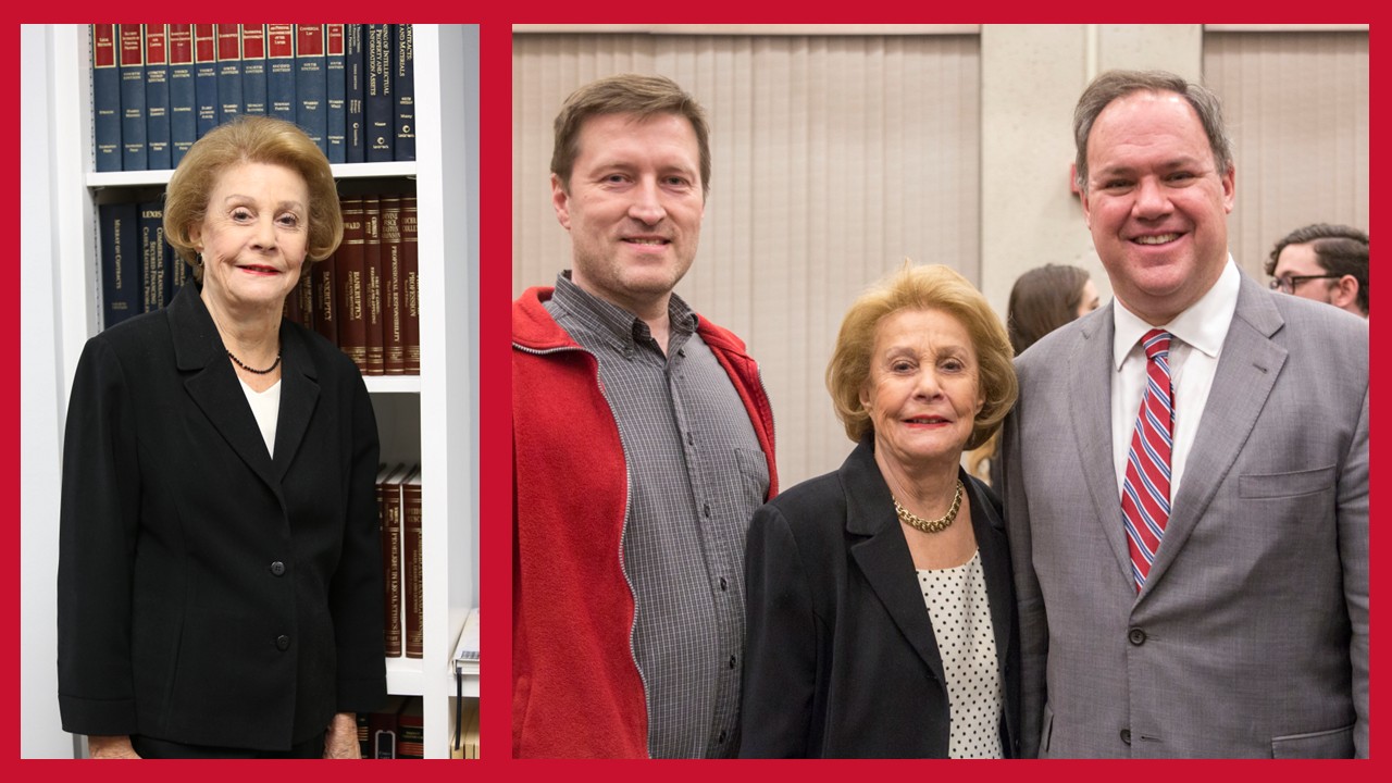 Justice Ruby Kless Sondock stands with legal colleagues at a reception.
